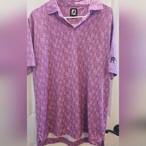 Footjoy Golf Shirt Mens M Athletic Fit Lisle Glass Print Self Collar Polo Orchid